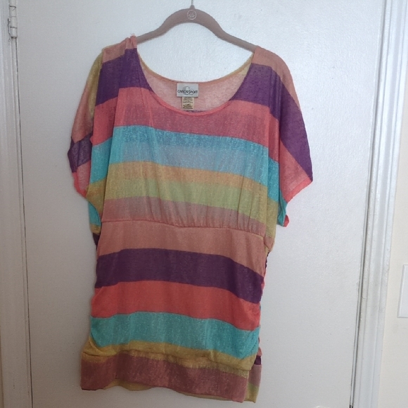 Caren Sport Tops - Caren Sport Multicolor Striped Short Sleeve Top